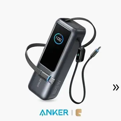 Anker Laptop Power Bank (25,000mAh, 165W, 2 Built-In and Retractable Cables) - Gray
