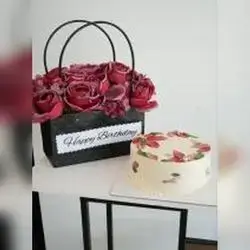 White Cake & Red Flower Bag Stand