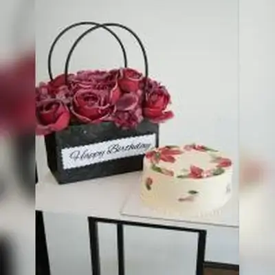 White Cake & Red Flower Bag Stand