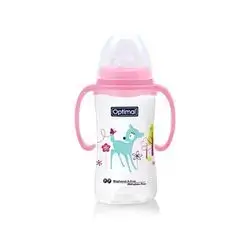 Wide Neck Feeding Bottle 300ml (+6) with Handle - Pink