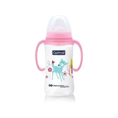 Wide Neck Feeding Bottle 300ml (+6) with Handle - Pink