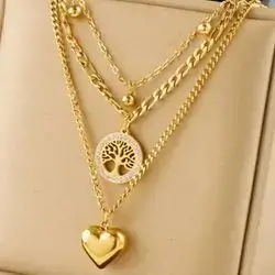 Multi-Layered Necklace With Tree of Life and Heart Design