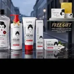Sadoer Kojic Acid Whitening Freckles Skincare Set ( Shower Gel 500ml, Body Lotion, Cleanser, Face Cream, Serum, and Free Soap)