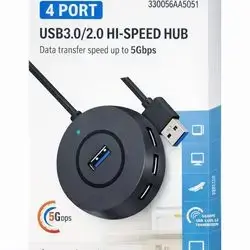 USB Hub 4 Port Specifications ? • Type: 4‑Port USB3.0/2.0 Hi‑Speed Hub • Data Speed: Up to 5Gbps • Compatibility: Notebook & Desktop • Design: Compact and lightweight • Use: Fast data transfer and device connection