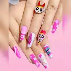 24pcs THE POWERPUFF GIRLS X SHEIN Pink Cute False Nail Set