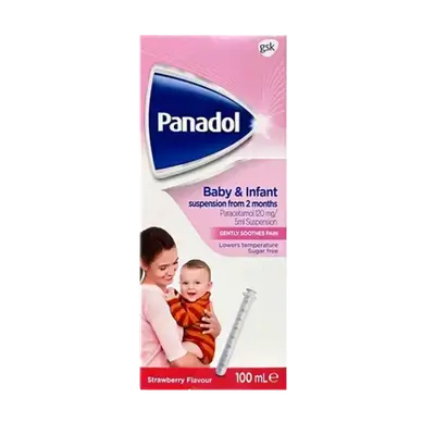 Panadol Baby & Infant 125mg/5ml Suspension from 2 Months 100ml Strawberry Flavor _ gsk