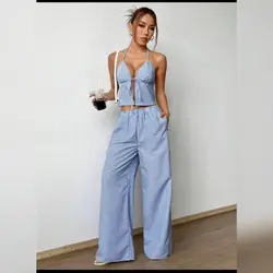 SHEIN Unity 2pcs/Set Casual Striped Camisole & Straight Leg Pants - Medium
