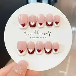 Valentines Nails (10pcs) Handmade Heart-Shaped False Nails, Medium Size