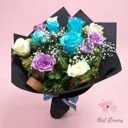 Bouquet Flowers- Blue&Dusty Purple