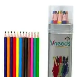 Colored wooden pencils (12 colors) in a metal box