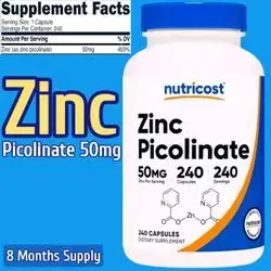 Nutricost, Zinc Picolinate, 50mg, zinc, High Absorption & Potency, Ultra Bioavailability, zinc picolinate 50mg, essential trace mineral, Supports Skin, hair, hormones, enzymes, bones, muscle, 240 Caps zinc picolinate