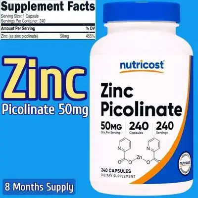 Nutricost, Zinc Picolinate, 50mg, zinc, High Absorption & Potency, Ultra Bioavailability, zinc picolinate 50mg, essential trace mineral, Supports Skin, hair, hormones, enzymes, bones, muscle, 240 Caps zinc picolinate 