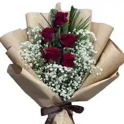 Bouquet Of Red Roses With Gypsum