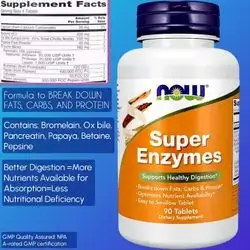 NOW Supplements, Super Enzymes, Formulated with Bromelain, Ox Bile, Pancreatin, Papaya, Betaine, food intolerance, gas and bloating, discomfort, indigestion, 90 Tablets enzymes