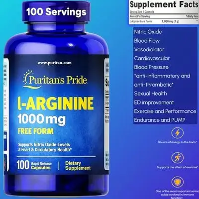 L Arginine, 1000 Mg, Nitric Oxide, Pump, Heart Health, Workout Performance, Growth Hormone Increase, Muscle Growth, Blood Flow, Argenine, 100 Caps Argenine