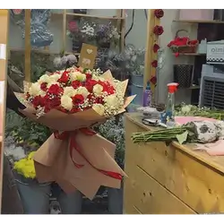 50 Rose Red and Cream Bouquet