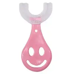 Children U shaped Toothbrush 360 full Mouth Cleaning 2-6 years/// فرشاة أسنان يدوية على شكل حرف U من   بزاوية 360 درجة للأطفال من عمر سنتين إلى 6 سنوات، مصنوعة من السيليكون لتنظيف الفم ومقبض للأطفال 