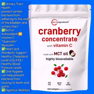 Cranberry with Vitamin C & MCT Oil | 40,000mg Equivalent cranberry Extract | for Women&Men, Support Urinary Tract, kidney, bad bacteria, bladder, 300 Softgels cranberry