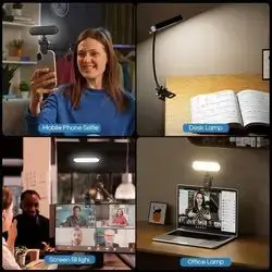 Videoconference Light & LED PC Lamp, Dimmable Stepless with 3 Color Temperatures and 1200mAh Battery, Adjustable Clamp for Monitor, Lighting for Meetings, Reading and Self Portraits