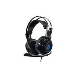 HP H200 Wired Gaming Headset featuring a rotating microphone and blue LED lighting on the earcups