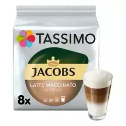 TASSIMO Jacobs Latte Macchiato – 8 Milk + 8 Espresso Capsules