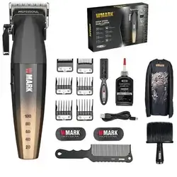 WMARK NG-2038 Ultra Premium Professional 9000 RPM 2 Speed Hair Clipper Set Zinc Alloy Body Digital Display 6 Guide Comb Taper Lever Cutting Cape Cleaning Brush Hair Brush Hair Sticker 180 min, Gold