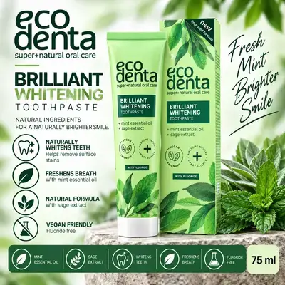 Eco Denta Brilliant Whitening Toothpaste — Mint Essential Oil & Sage Extract, 75 ml