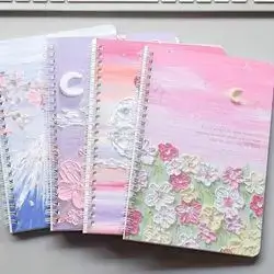 4pcs A5 Spiral Notebook Set, Each Booklet With 60 Sheets, Cute Non-Oil Painting Memo Book, Student Stationery, 4pcs/Set