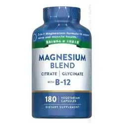 Nature Truths Magnesium Blend, 250 mg, (180 Count.) Vegetarian Capsules – Magnesium Citrate, Glycinate & Aspartate, Plus Vitamin B-12, Non-GMO, Gluten-Free