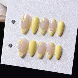 10pcs handmade almond shaped yellow french style press on nails