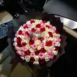100 Mix Red & White & Pink Roses Vip Bouquet