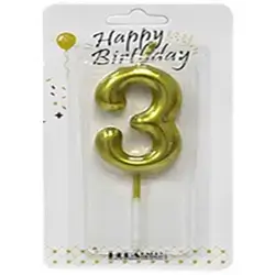 Gold Number 3 Birthday Candle for Cake