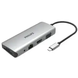PHILIPS USB C extends to HDMI and 3 USB 3.0, USB 2.0, network port and PD (100W) charging port. HDMI supports 4K@30Hz, VGA port, SD/TF chip slot, 3.5mm phone jack, USB 3.0 supports 5Gbps transfer rate, USB 2.0 supports 480Mbps transfer rate