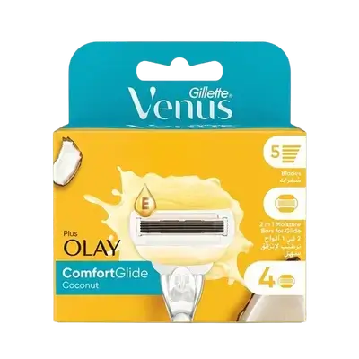 Venus Olay Plus Comfort glide Coconut 5 Blades 4 Razors _ Gillette