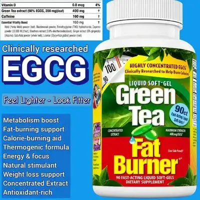 Applied Nutrition, Green Tea Fat Burner, EGCG, Caffeine, Potent Flavonoid, Supports Weight Loss & Fat Burn for Men and Women, Metabolism Booster with Powerful Antioxidant Nutritional, Thermogenic, green tea, fat burner, 90 Soft-Gels EGCG 