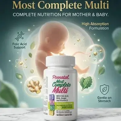 Prenatal Most Complete Multi with Folic Acid, DHA, Ginger and Vitamin D webber naturals (30 softgels)