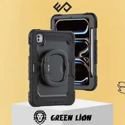 Geen Lion Trioshield iPad Pro 11 inch M1,M2 Case, Pencil Holder, Adjustable Handle, Shockproof - Black