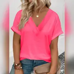 SHEIN Women Casual V Neck Short Sleeve T-Shirt - Large