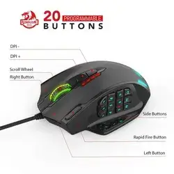 Redragon M908 Impact RGB LED MMO Gaming Mouse with 12 Side Buttons, Optical Wired Ergonomic Gamer Mouse with Max 12,400DPI, High Precision, 20 Programmable Macro Shortcuts, Comfort Grip
