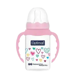 P.P Slim Waist Feeding Bottle with Handle 1 From 0-6 Months PINK 140ml OPB-1029 _ Optimal