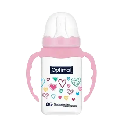 P.P Slim Waist Feeding Bottle with Handle 1 From 0-6 Months PINK 140ml OPB-1029 _ Optimal