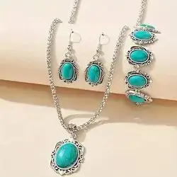 Necklace, Earrings And Bracelet With Turquoise Stone