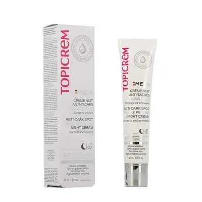 The Topicrem Mela Anti-Dark Spot Gentle Peeling Night Cream is a highly-tolerant, overnight skin treatment designed to correct and prevent pigmentation spots on sensitive skin. The cream works gently and progressively through a dual exfoliating action, combining both a chemical peel (Gluconolactone) and an enzymatic peel (Keratolytic Enzyme) to refine skin texture and diminish the appearance of dark spots.