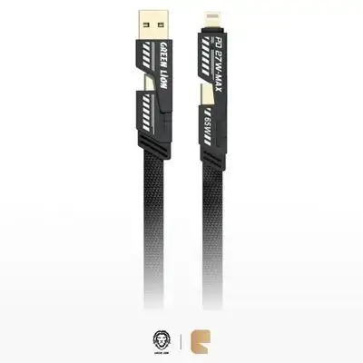 Green Lion 2-In-2 Braided Fast Charging Cable (2m) Dual Type-C & Lightning Multi-Output - Black