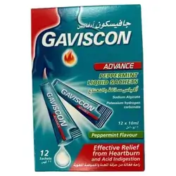 Gaviscon Advance Heartburn Relief Liquid Sachets, Peppermint Flavour, 12 Sachets, 10ml//جافيسكون أدفانس أكياس سائله بالنعناع 10 مل 12 كيس