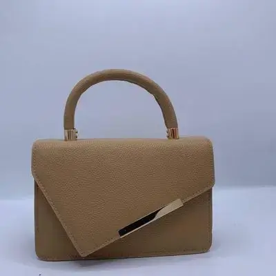 Beige Structured Top-Handle Bag