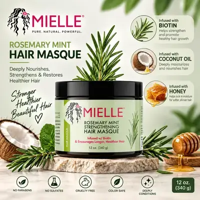 Mielle Rosemary Mint Strengthening Hair Masque with Biotin — 12 oz (340 g)