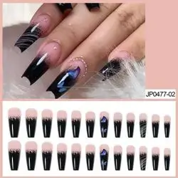 24pcs Press on Nails Black gradient square nail art print "Butterfly"
