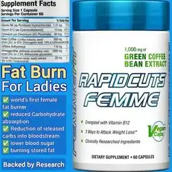 Rapidcuts For Women, Fat Burner, Fat Loss, Green Coffee Bean Extract, Caffeine, Vitamin B12 & B6, Chromium, Cocoa, Burn Stored Fat, 60 Caps Fat Burner