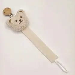 Baby Ins Style Corduroy Cartoon Bear Pacifier Clip, Wooden Pacifier Clip, Cartoon Bear Teething Doll Lanyard